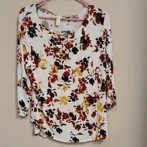 White Floral Long Sleeve Tee with Fall Hues
